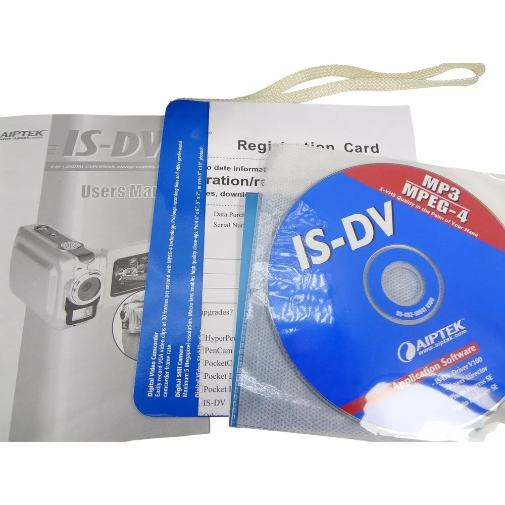 Vintage Aiptek ISDV Digital Camcorder 5MP Silver Bundle Logic Tripod SD Card Kit